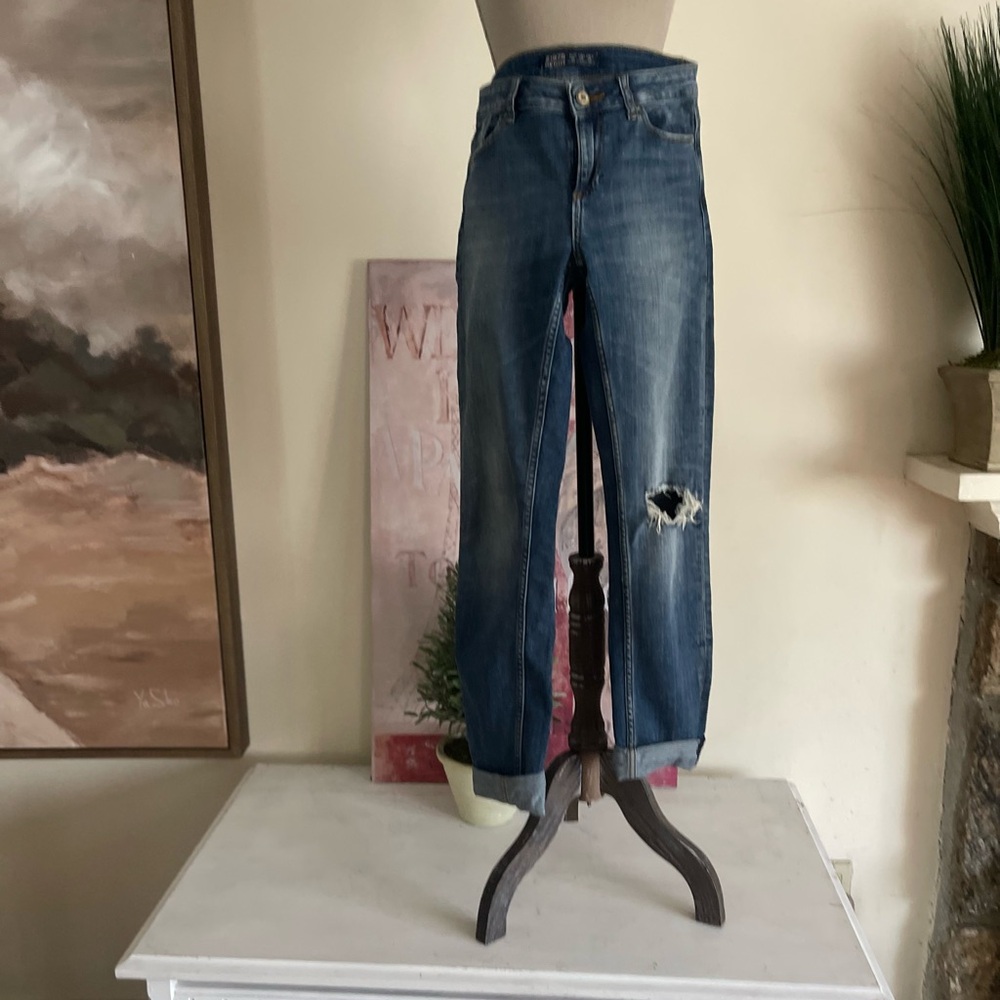 Zara Distressed Ripped Cuffed Jeans in Classic Denim